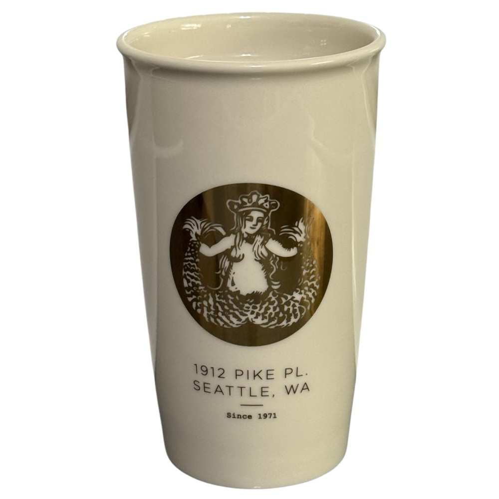 Starbucks Gold Siren Logo Pike Place Dot Collection 12oz Travel Mug Tumbler